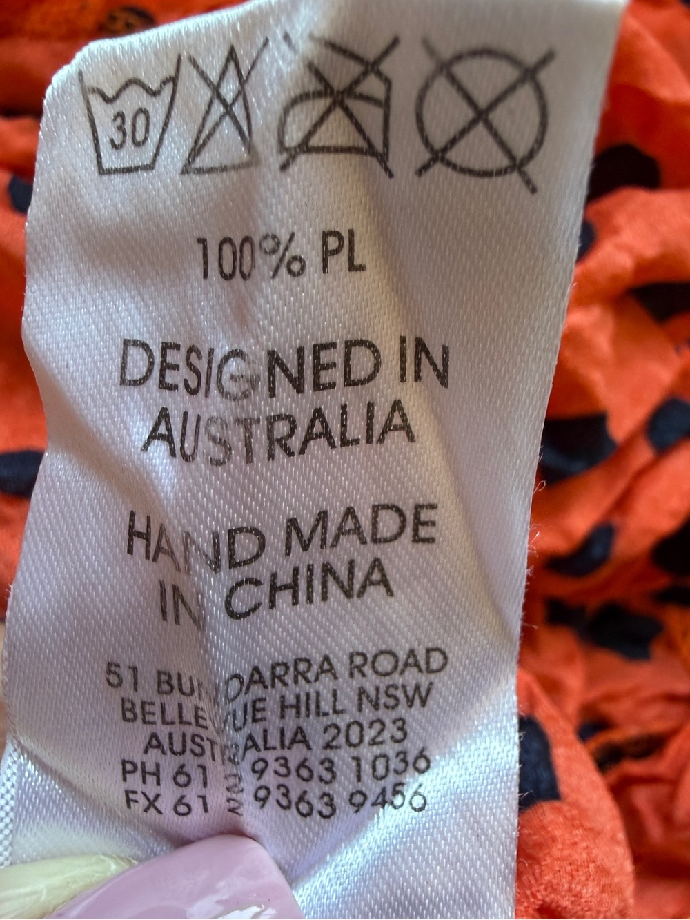 Alquema Smash Pocket Dress Orange Black Polka Dot Crinkle Midi - Picture 9 of 11